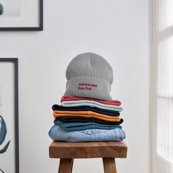 Classic Red Organic FISHERMAN BEANIE - Hellgrau marmoriert